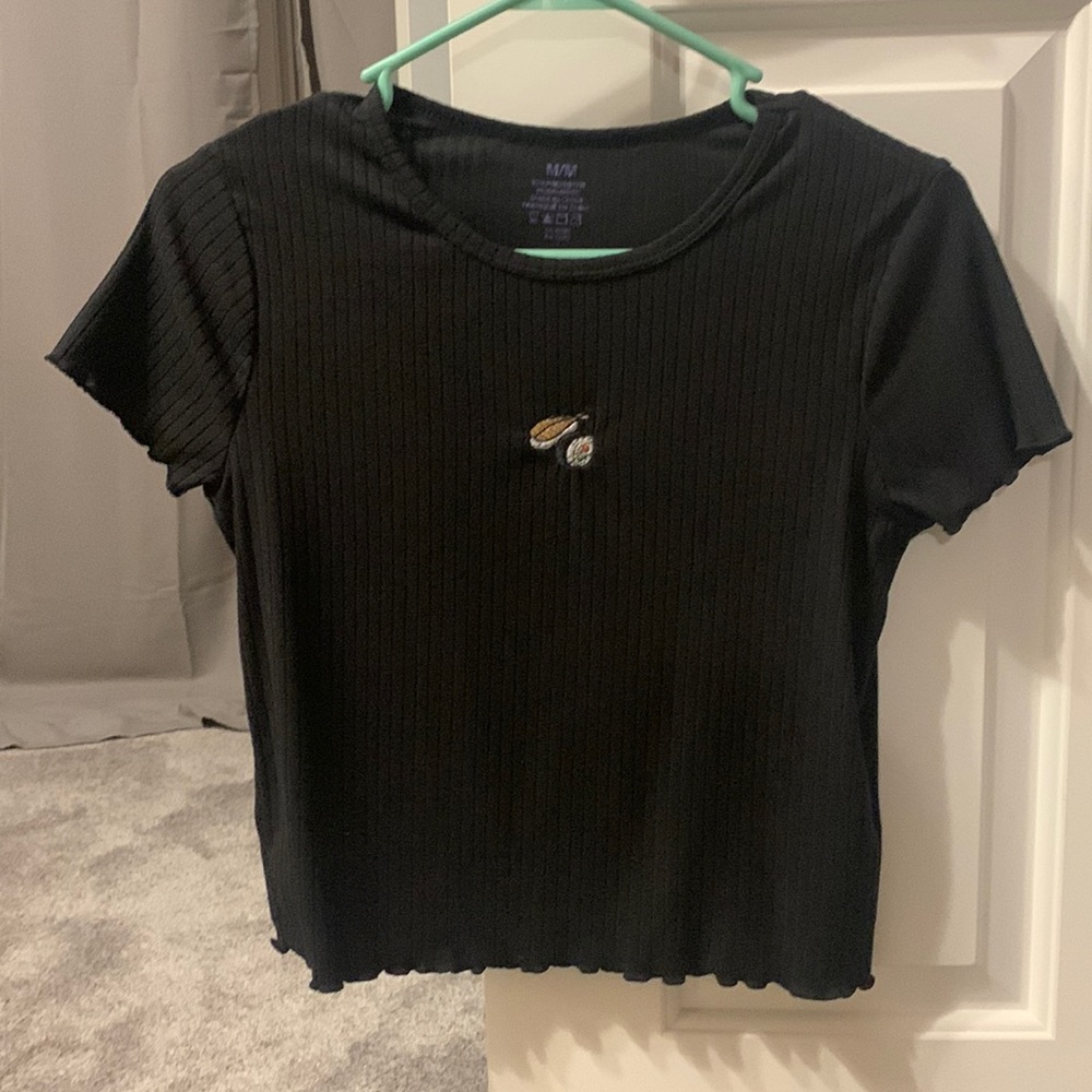 Streetwear Society Embroidered Sushi Ribbed Black Tee